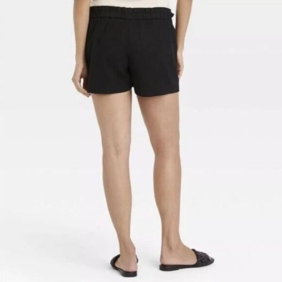 Isabel Maternity Women's Tie Front Pull On Linen Blend Shorts Black Size L NWT - Picture 2 of 6